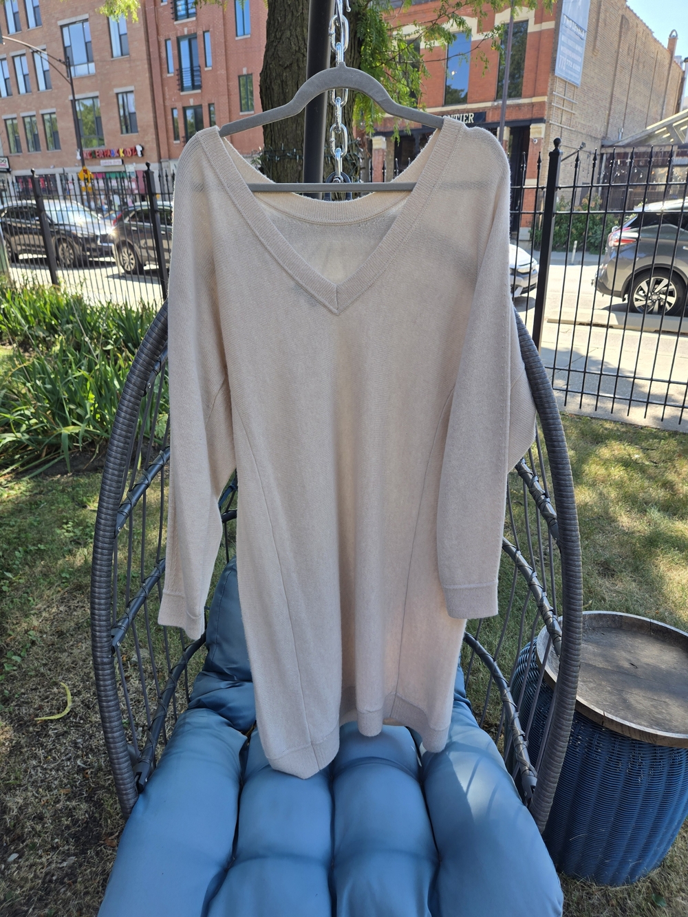 Vince Cream V-Neck Long Sleeve  Wool/Cashmere Sweater Dress